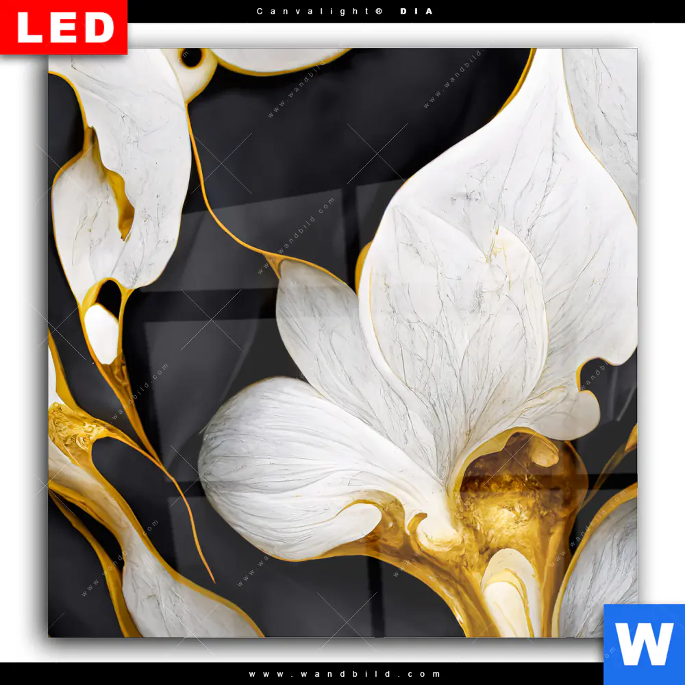 Wechselmotiv Acrylglas Canvalight® DIA | Marmor Blüten in weiß & gold | Quadrat - Image 2