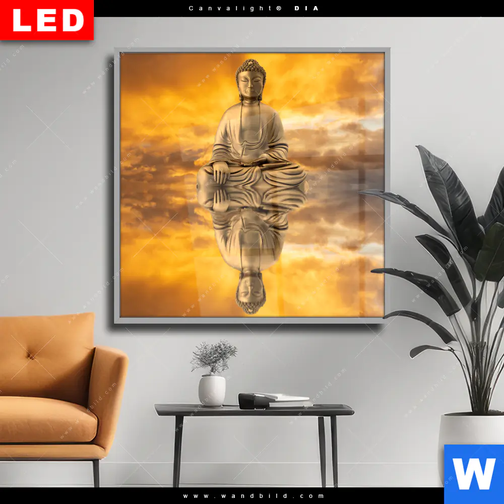 Wechselmotiv Acrylglas Canvalight® DIA | Meditierender Buddha am See | Quadrat