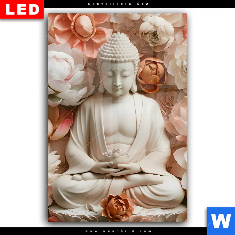 Wechselmotiv Acrylglas Canvalight® DIA | Meditierender Buddha mit Blüten | Hochformat - Image 2