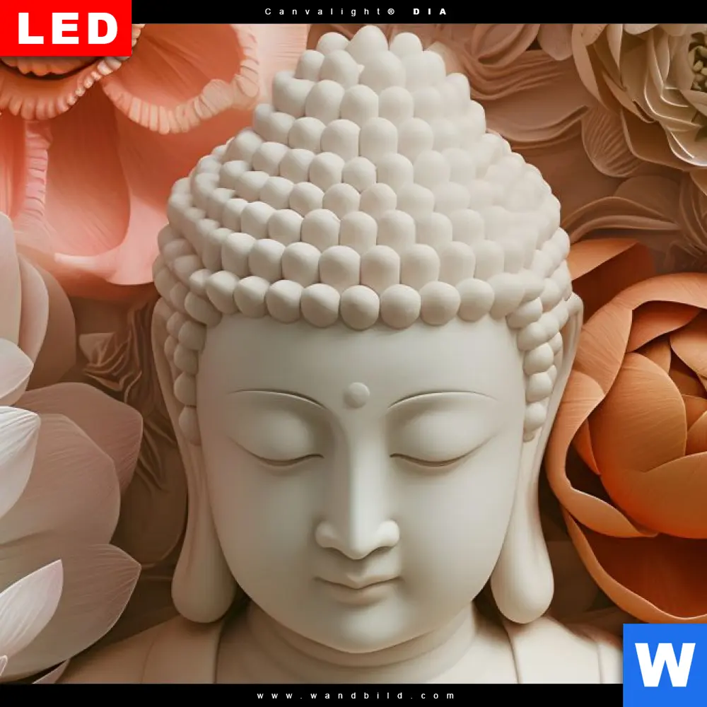 Wechselmotiv Acrylglas Canvalight® DIA | Meditierender Buddha mit Blüten | Hochformat - Image 4