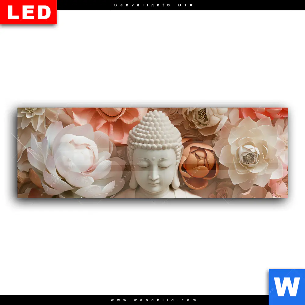 Wechselmotiv Acrylglas Canvalight® DIA | Meditierender Buddha mit Blüten | Panorama - Image 2
