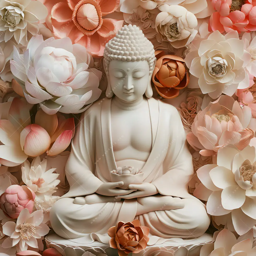 Wechselmotiv Acrylglas Canvalight® DIA | Meditierender Buddha mit Blüten | Querformat - Image 5