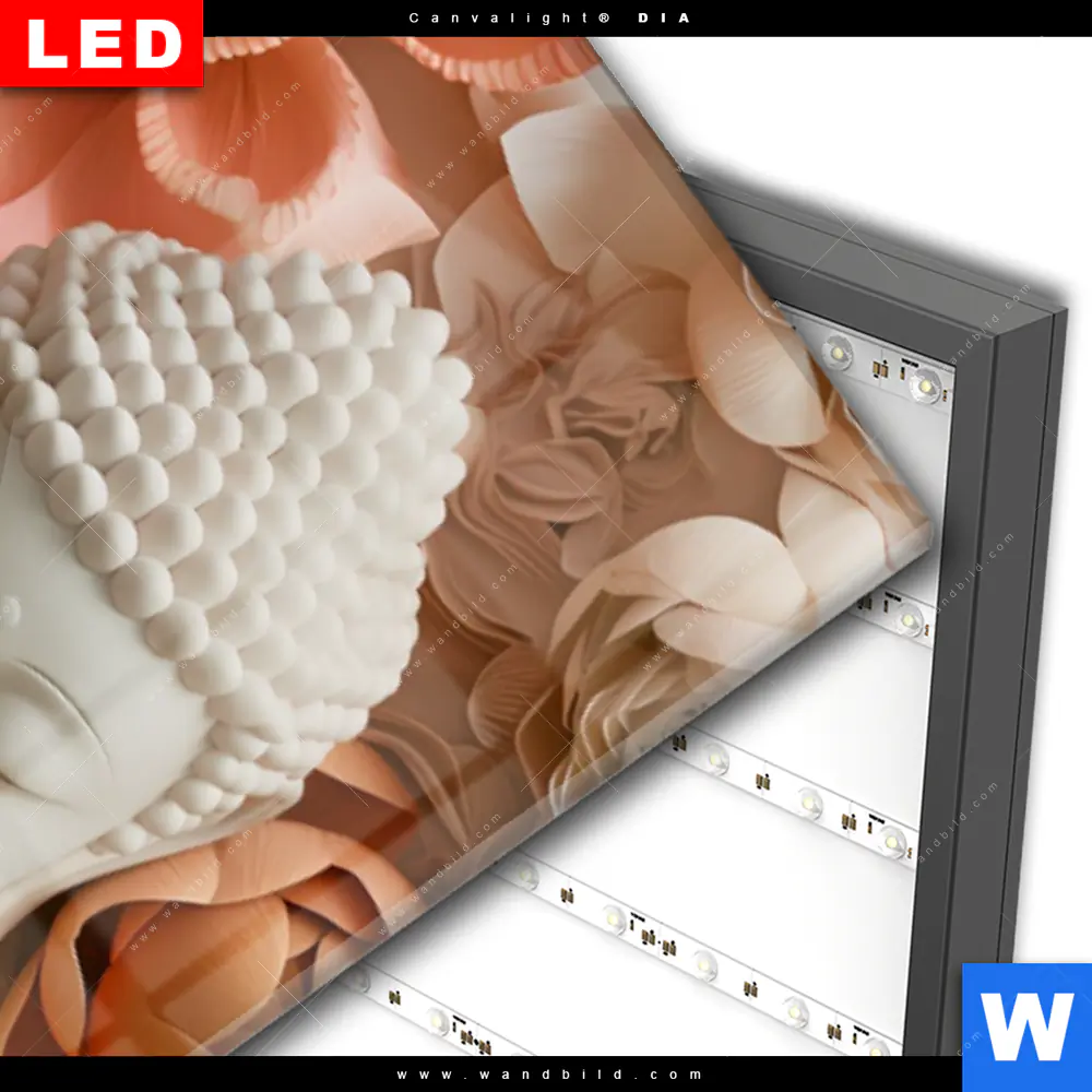 Wechselmotiv Acrylglas Canvalight® DIA | Meditierender Buddha mit Blüten | Schmal - Image 3