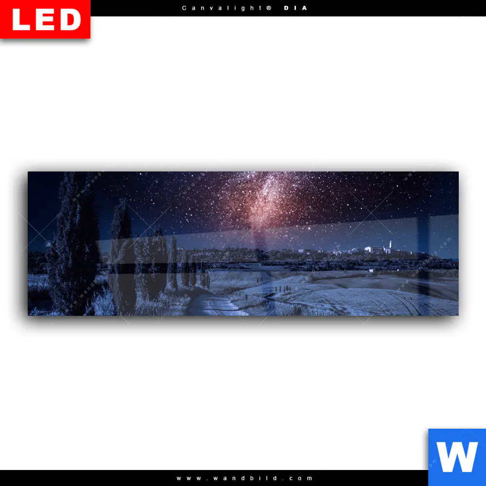Wechselmotiv Acrylglas Canvalight® DIA | Milchstraße über einem Feldweg | Panorama - Image 2