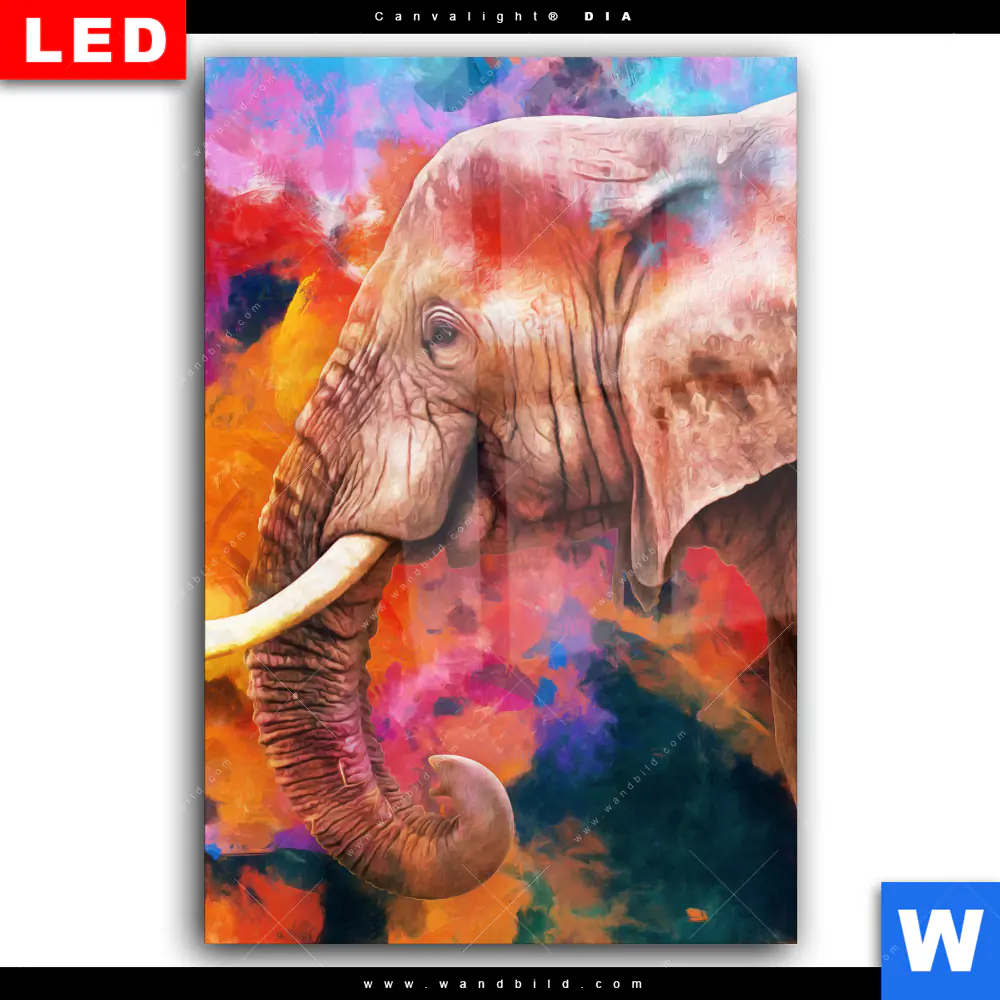 Wechselmotiv Acrylglas Canvalight® DIA | Moderner Bunter Elefant | Hochformat - Image 2