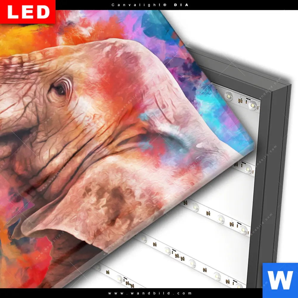 Wechselmotiv Acrylglas Canvalight® DIA | Moderner Bunter Elefant | Hochformat - Image 3