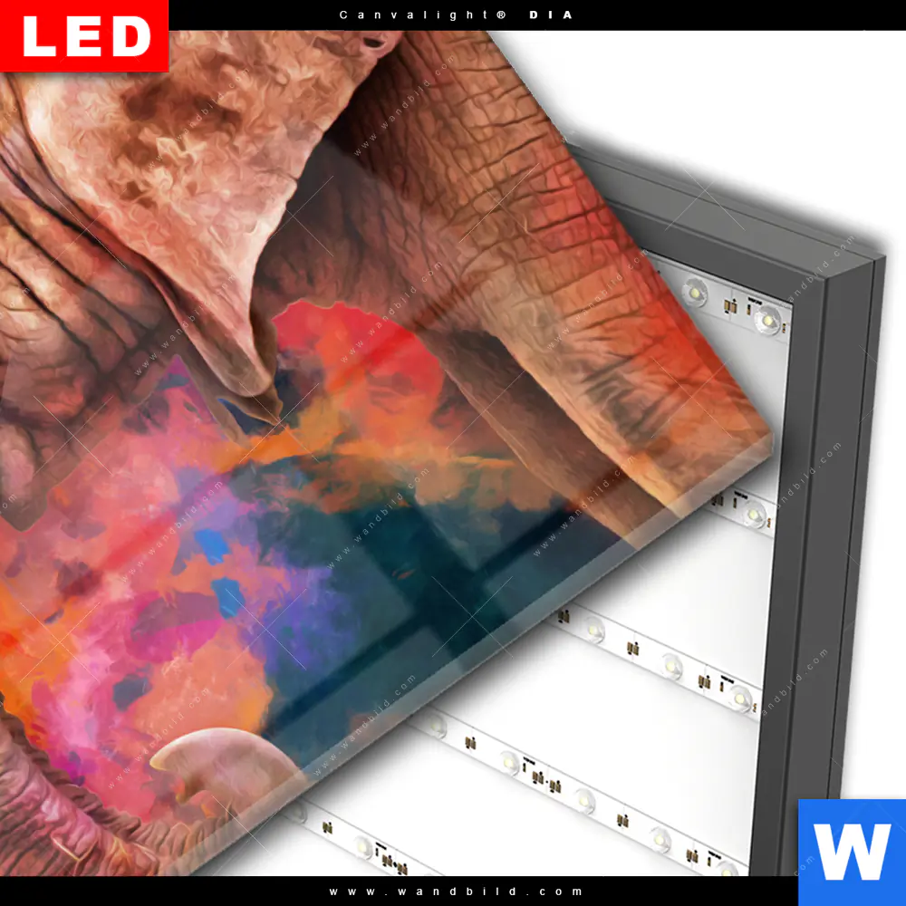 Wechselmotiv Acrylglas Canvalight® DIA | Moderner Bunter Elefant | Querformat - Image 3
