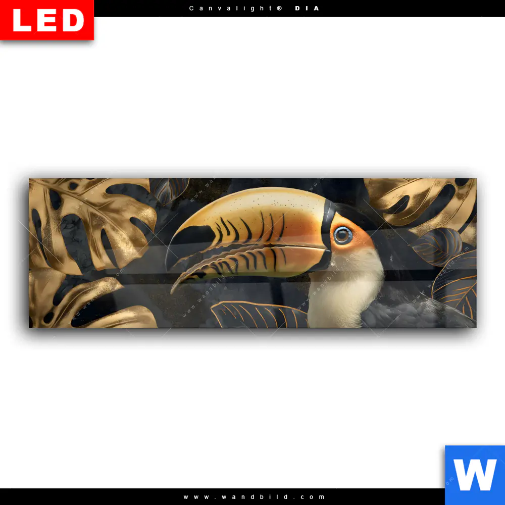 Wechselmotiv Acrylglas Canvalight® DIA | Monstera und Tukan Gold | Panorama - Image 2