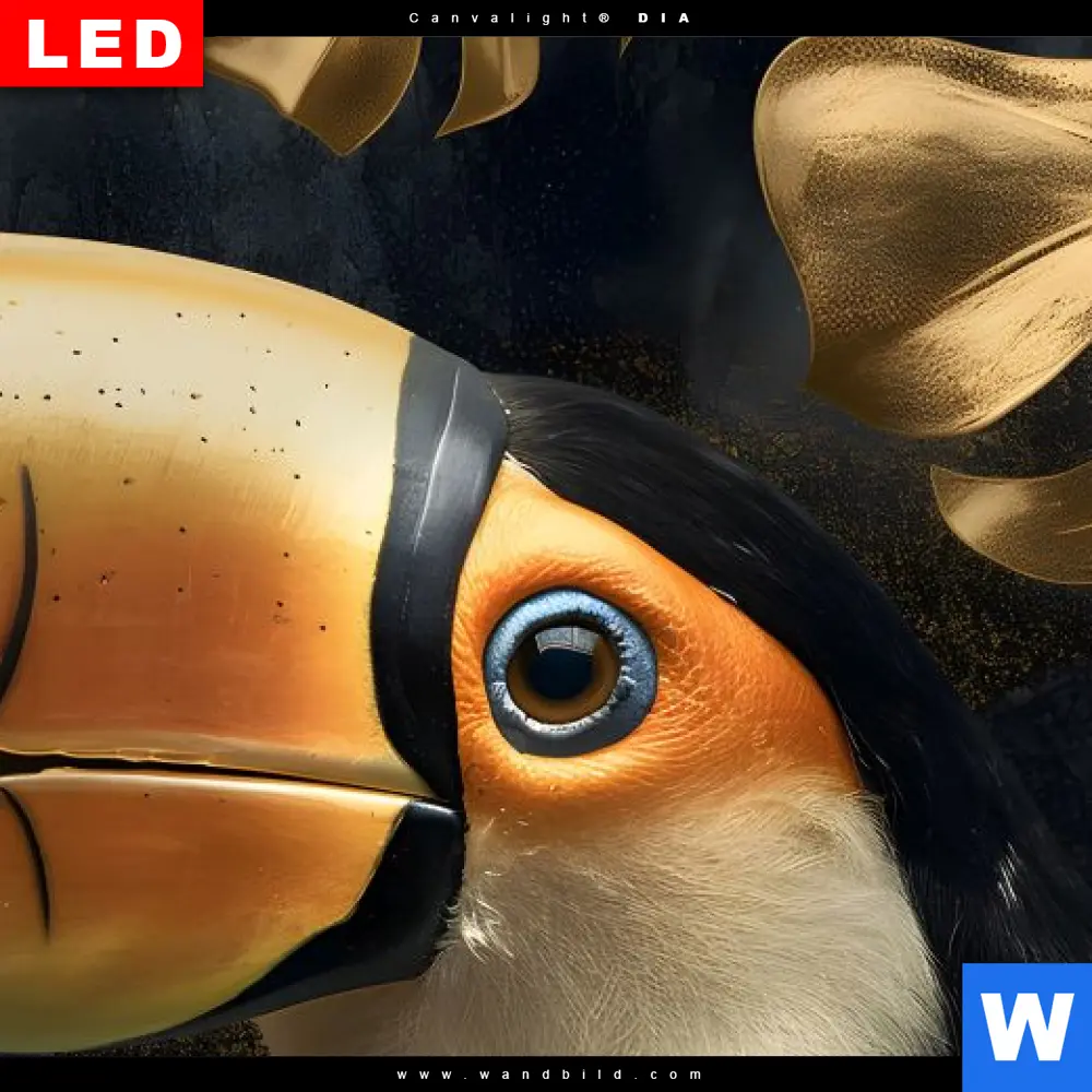 Wechselmotiv Acrylglas Canvalight® DIA | Monstera und Tukan Gold | Panorama - Image 4