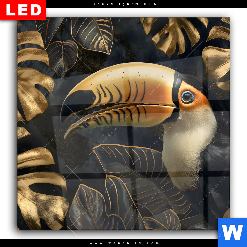 Wechselmotiv Acrylglas Canvalight® DIA | Monstera und Tukan Gold | Quadrat - Image 2