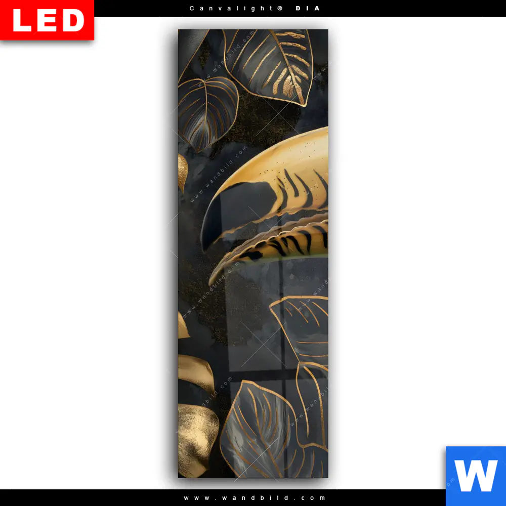 Wechselmotiv Acrylglas Canvalight® DIA | Monstera und Tukan Gold | Schmal - Image 2