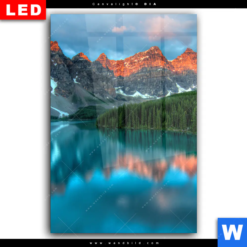 Wechselmotiv Acrylglas Canvalight® DIA | Moränensee Sonnenaufgang | Hochformat - Image 2