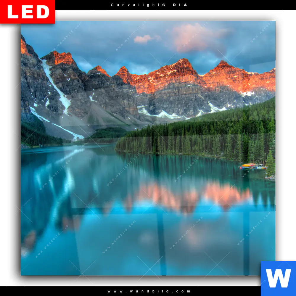 Wechselmotiv Acrylglas Canvalight® DIA | Moränensee Sonnenaufgang | Quadrat - Image 2