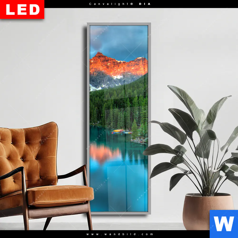Wechselmotiv Acrylglas Canvalight® DIA | Moränensee Sonnenaufgang | Schmal