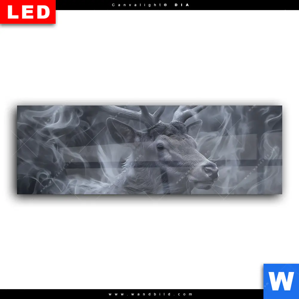 Wechselmotiv Acrylglas Canvalight® DIA | Mystischer Hirsch im Nebel | Panorama - Image 2