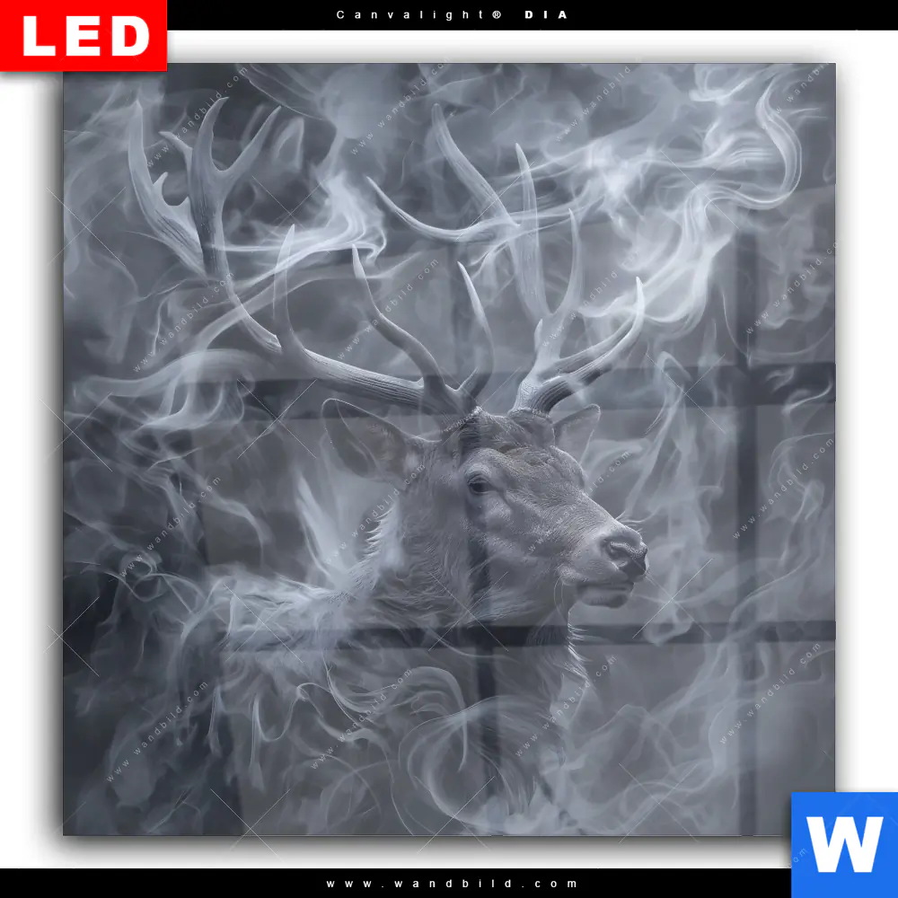 Wechselmotiv Acrylglas Canvalight® DIA | Mystischer Hirsch im Nebel | Quadrat - Image 2