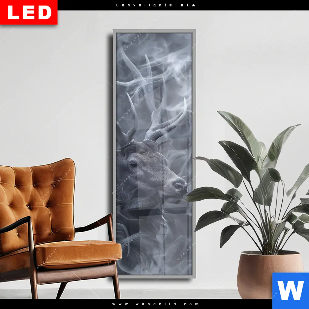 Wechselmotiv Acrylglas Canvalight® DIA | Mystischer Hirsch im Nebel | Schmal