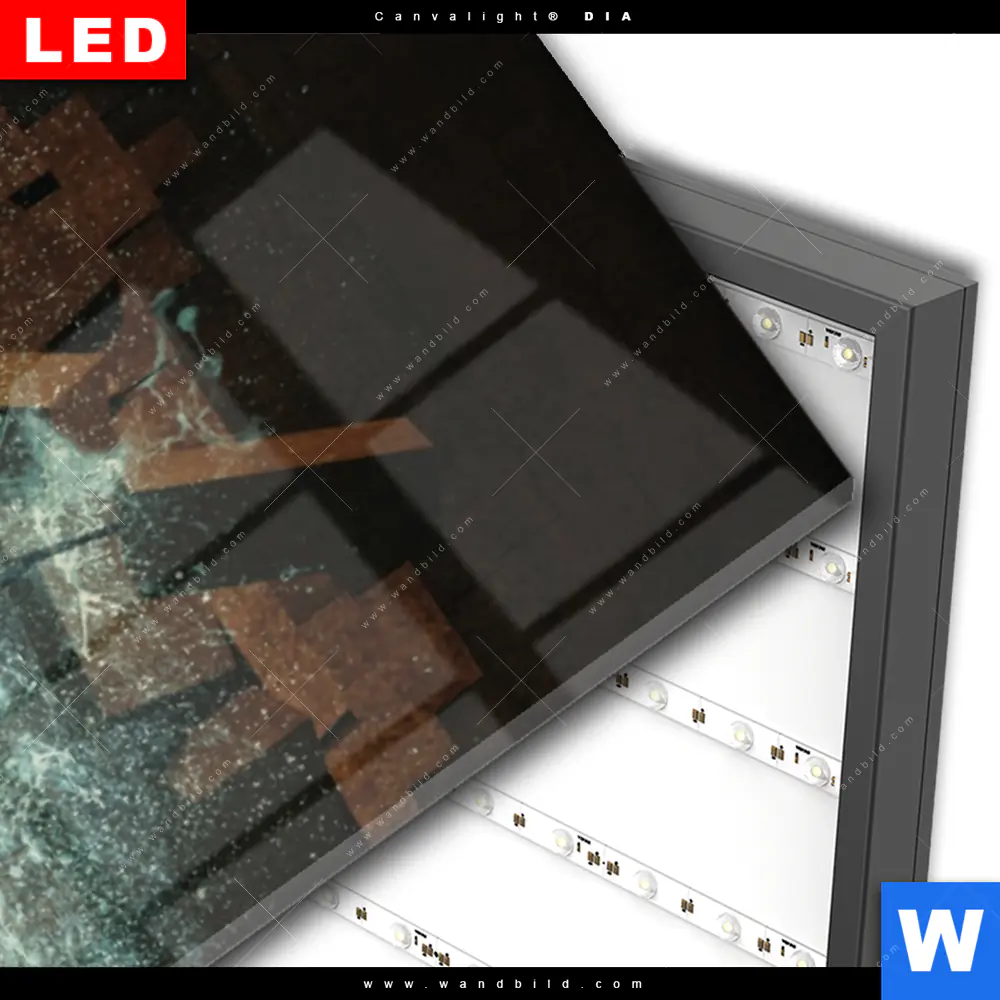 Wechselmotiv Acrylglas Canvalight® DIA | Nashorn zerstört Wand | Schmal - Image 3