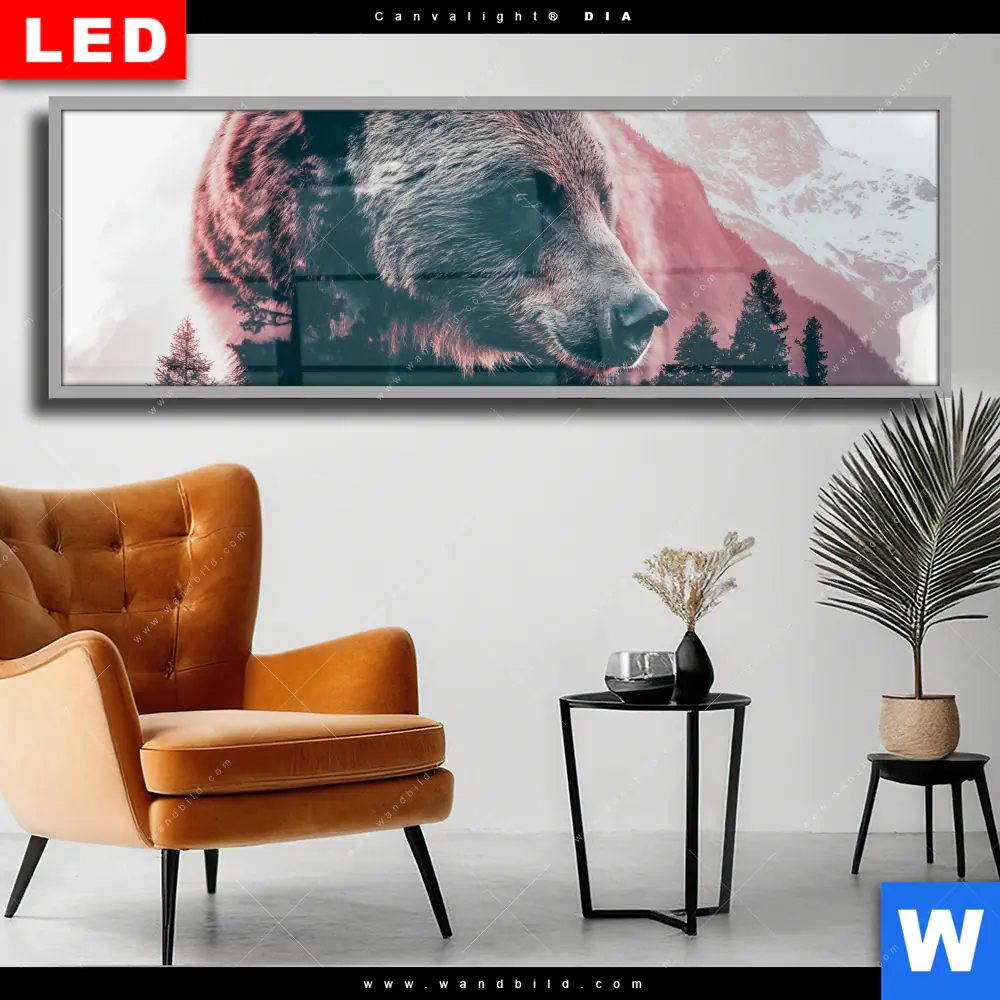 Wechselmotiv Acrylglas Canvalight® DIA | Natur und Braunbär | Panorama