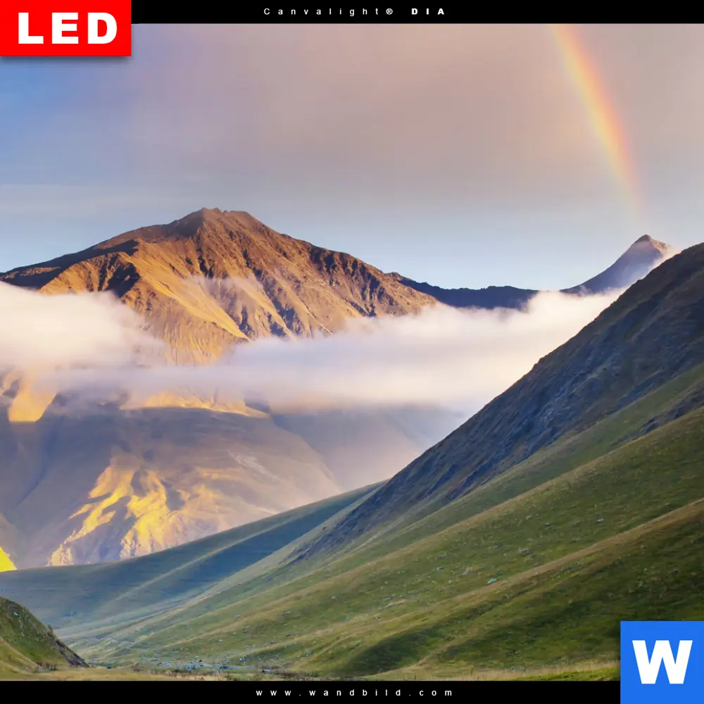 Wechselmotiv Acrylglas Canvalight® DIA | Nebel und Regenbogen zwischen den Bergen | Schmal - Image 4
