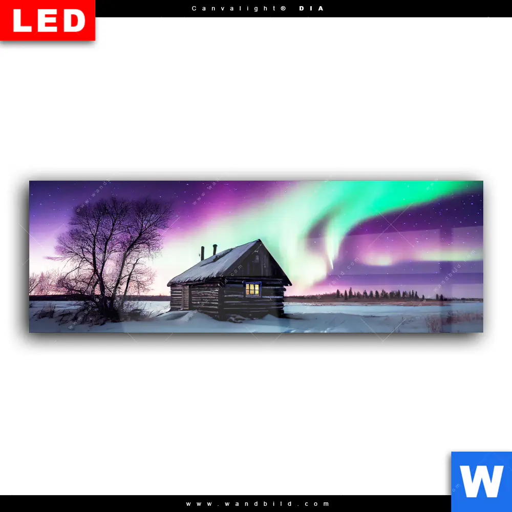 Wechselmotiv Acrylglas Canvalight® DIA | Nordlichter über einem Holzhaus | Panorama - Image 2