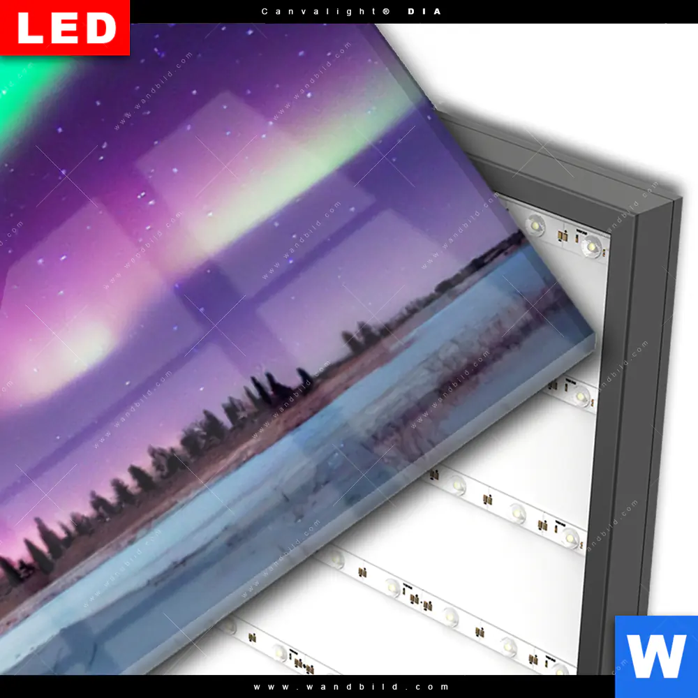 Wechselmotiv Acrylglas Canvalight® DIA | Nordlichter über einem Holzhaus | Panorama - Image 3