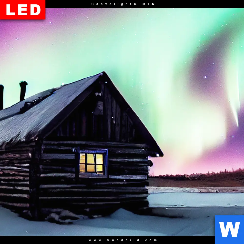 Wechselmotiv Acrylglas Canvalight® DIA | Nordlichter über einem Holzhaus | Panorama - Image 4