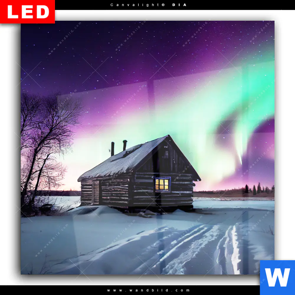 Wechselmotiv Acrylglas Canvalight® DIA | Nordlichter über einem Holzhaus | Quadrat - Image 2