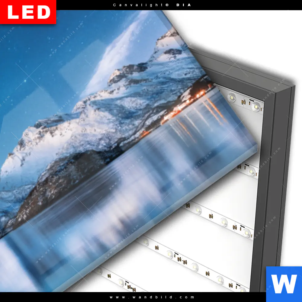 Wechselmotiv Acrylglas Canvalight® DIA | Nordlichter und schneebedeckte Berge | Panorama - Image 3