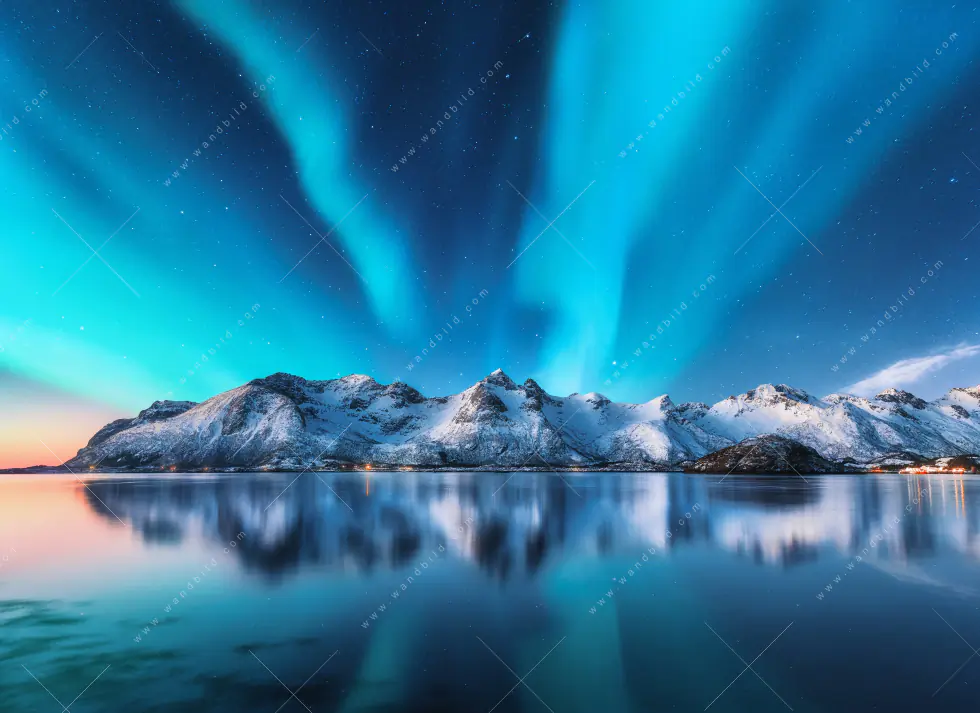 Wechselmotiv Acrylglas Canvalight® DIA | Nordlichter und schneebedeckte Berge | Quadrat - Image 5