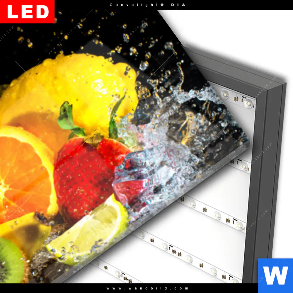 Wechselmotiv Acrylglas Canvalight® DIA | Obst-in spritzendem Wasser | Panorama - Image 3