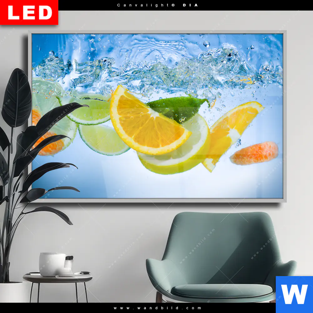 Wechselmotiv Acrylglas Canvalight® DIA | Obst unter Wasser | Querformat