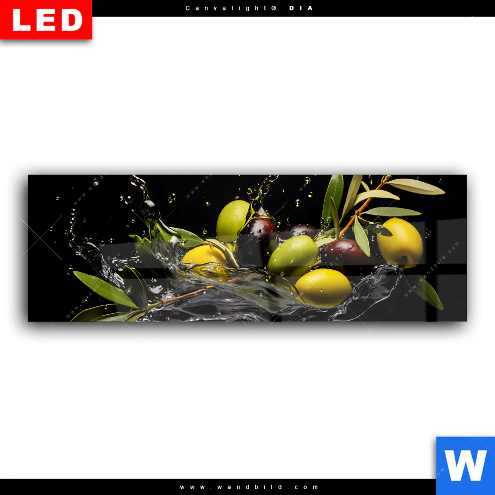 Wechselmotiv Acrylglas Canvalight® DIA | Oliven Splash | Panorama - Image 2