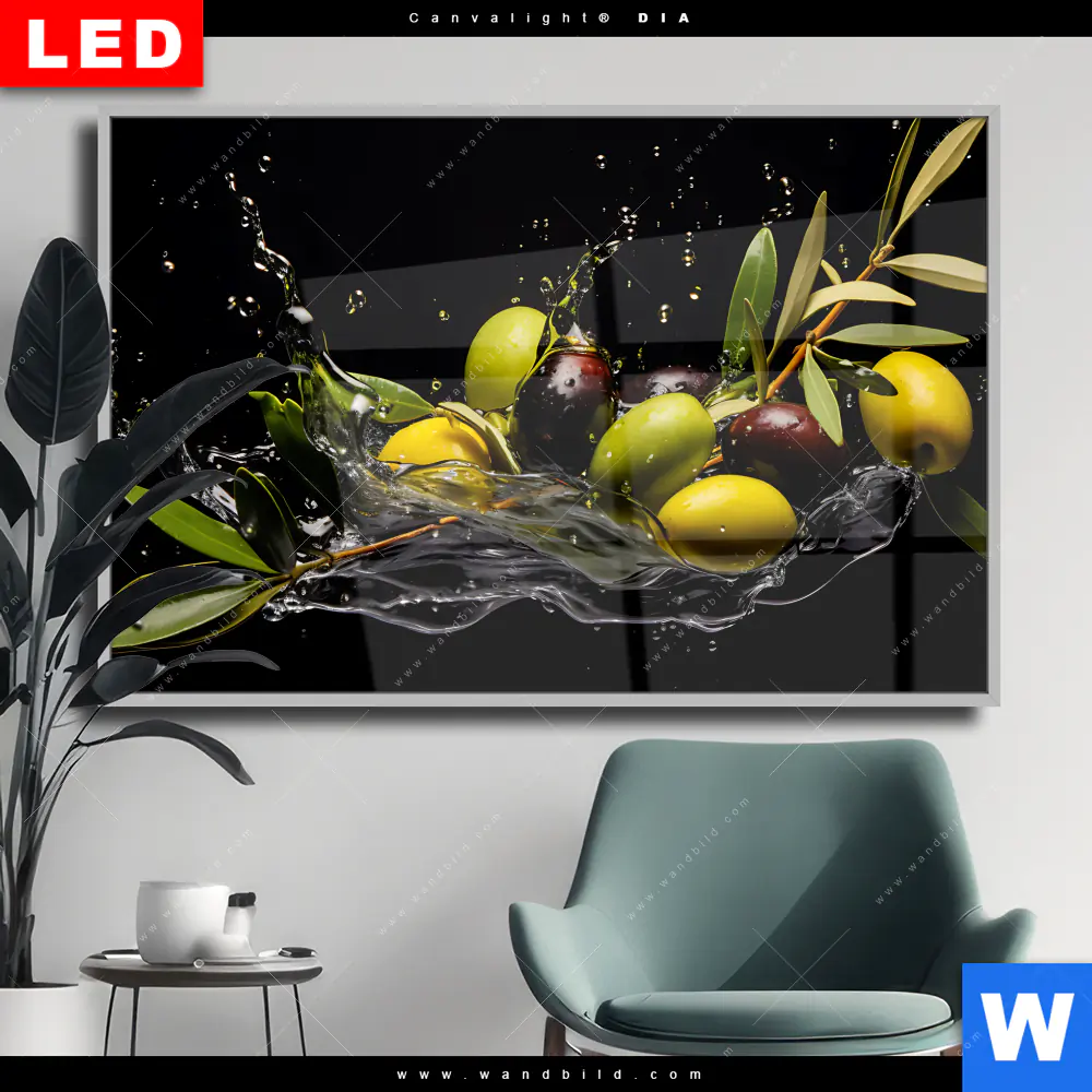 Wechselmotiv Acrylglas Canvalight® DIA | Oliven Splash | Querformat