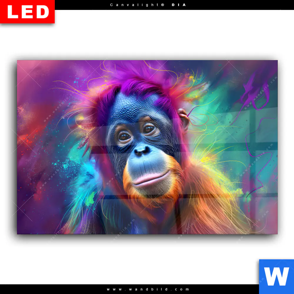 Wechselmotiv Acrylglas Canvalight® DIA | Orang-Utan in Regenbogenfarben | Querformat - Image 2