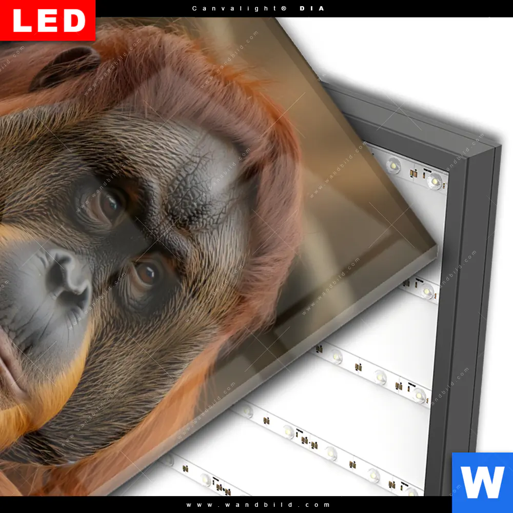 Wechselmotiv Acrylglas Canvalight® DIA | Orang-Utan mit sanftem Blick | Hochformat - Image 3