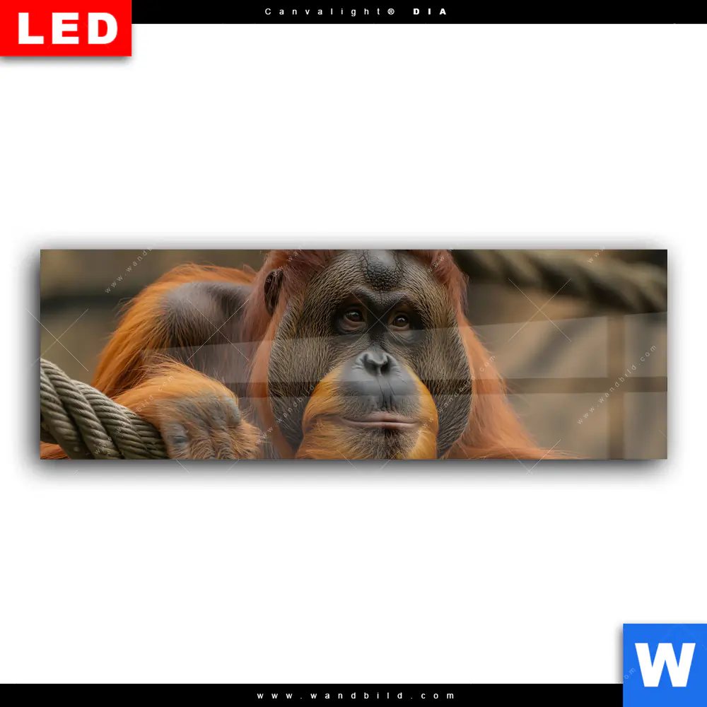 Wechselmotiv Acrylglas Canvalight® DIA | Orang-Utan mit sanftem Blick | Panorama - Image 2