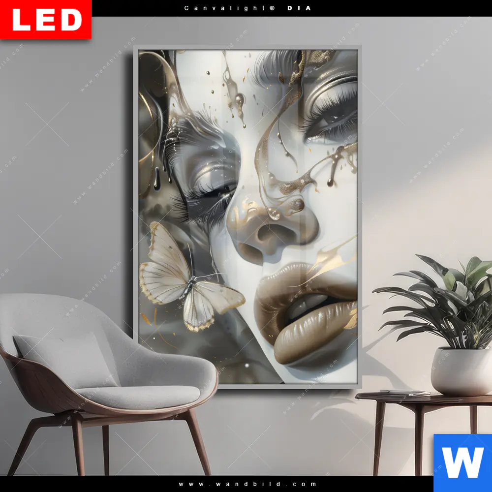 Wechselmotiv Acrylglas Canvalight® DIA | Paola - Porträt mit Schmetterlingen | Hochformat