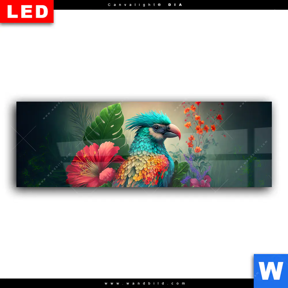 Wechselmotiv Acrylglas Canvalight® DIA | Papagei und tropischer Hibiskus | Panorama - Image 2