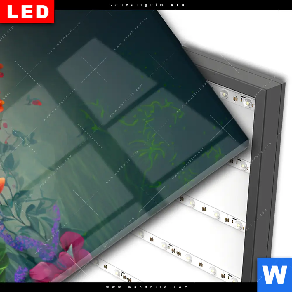 Wechselmotiv Acrylglas Canvalight® DIA | Papagei und tropischer Hibiskus | Panorama - Image 3