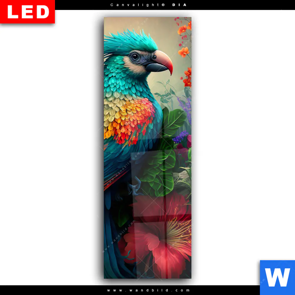 Wechselmotiv Acrylglas Canvalight® DIA | Papagei und tropischer Hibiskus | Schmal - Image 2