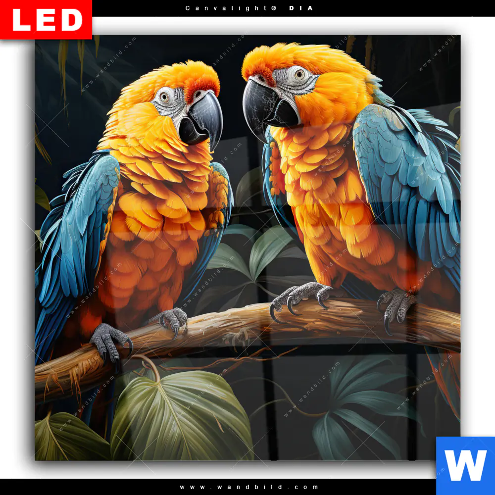 Wechselmotiv Acrylglas Canvalight® DIA | Papageien auf einem Ast | Quadrat - Image 2
