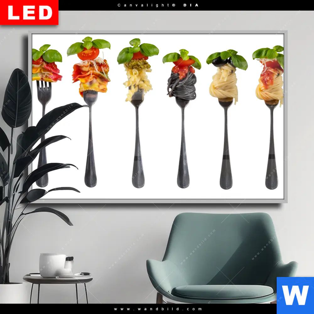 Wechselmotiv Acrylglas Canvalight® DIA | Pasta auf Gabeln | Querformat