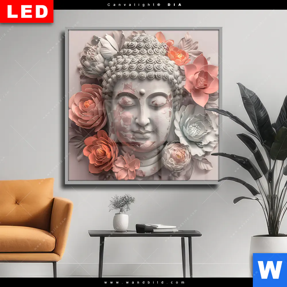 Wechselmotiv Acrylglas Canvalight® DIA | Pastellblüten und Buddha | Quadrat