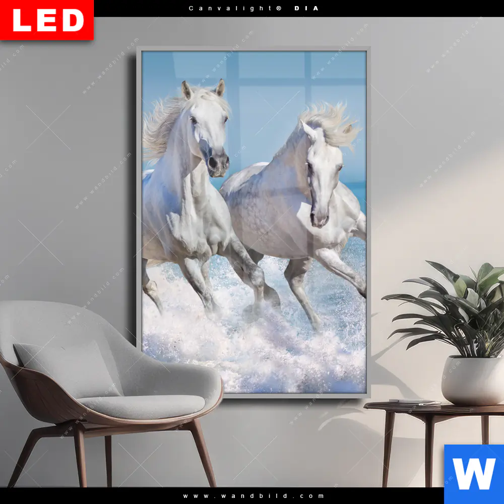 Wechselmotiv Acrylglas Canvalight® DIA | Pferdeherde am Strand | Hochformat