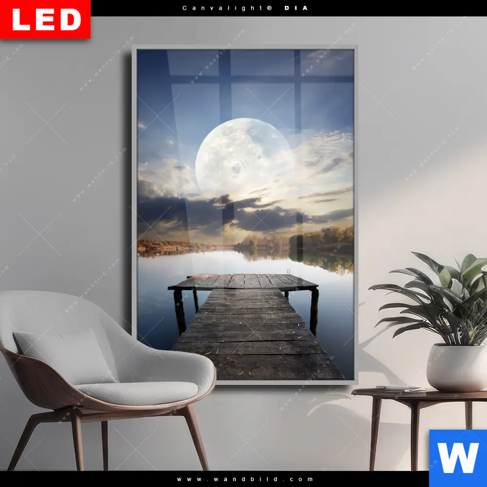 Wechselmotiv Acrylglas Canvalight® DIA | Pier am Fluss | Hochformat