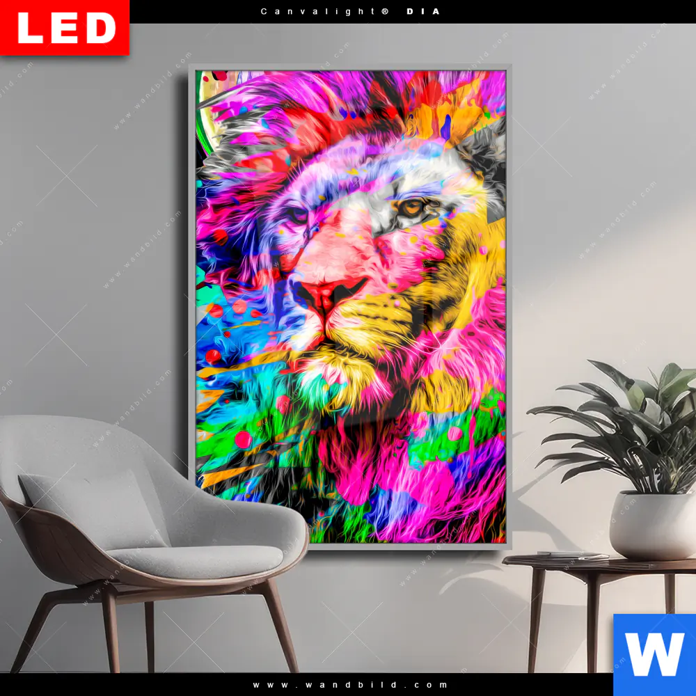 Wechselmotiv Acrylglas Canvalight® DIA | Pop Art Löwe | Hochformat