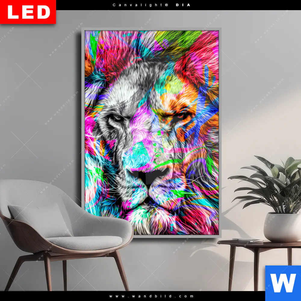 Wechselmotiv Acrylglas Canvalight® DIA | Pop Art Löwe No.1 | Hochformat