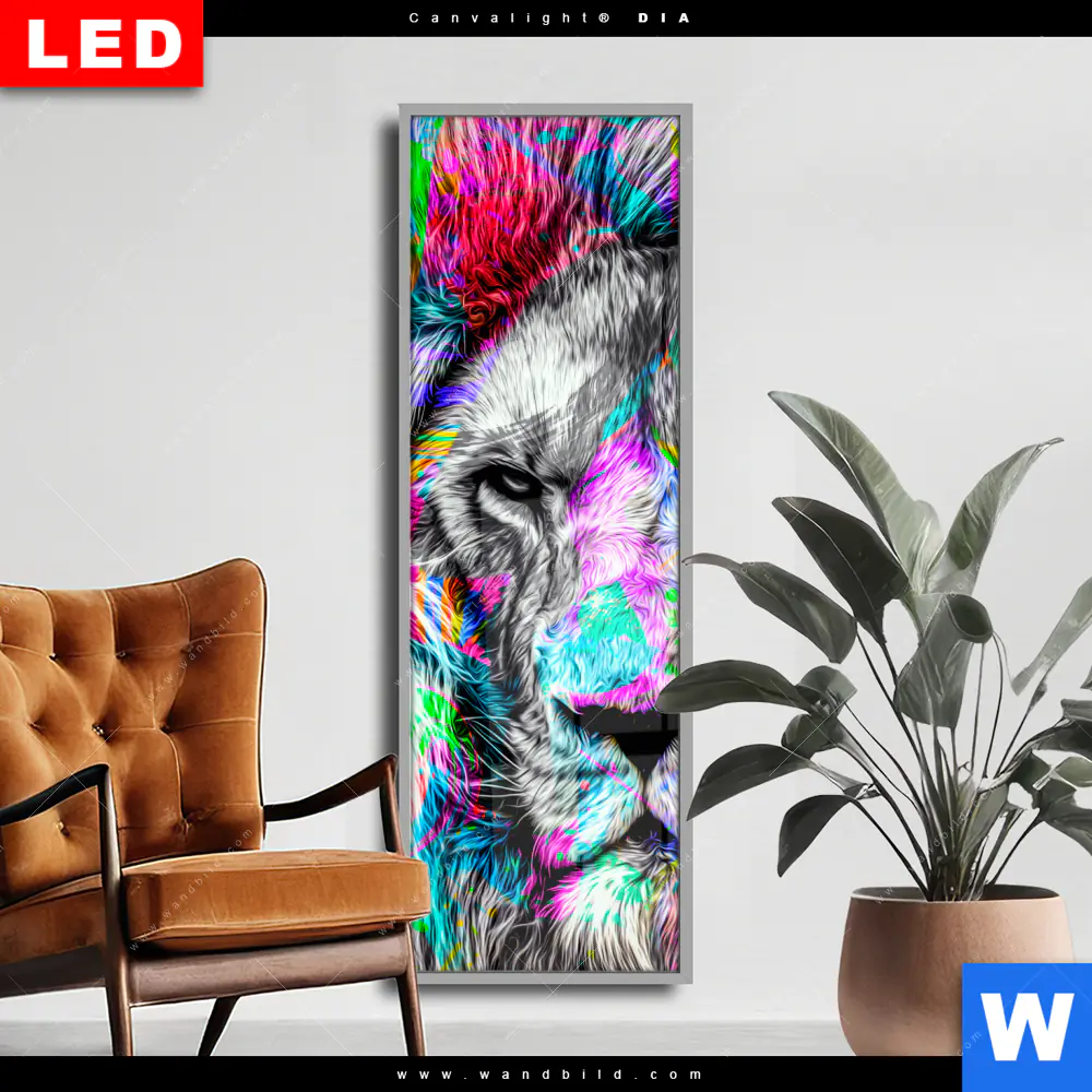 Wechselmotiv Acrylglas Canvalight® DIA | Pop Art Löwe No.1 | Schmal