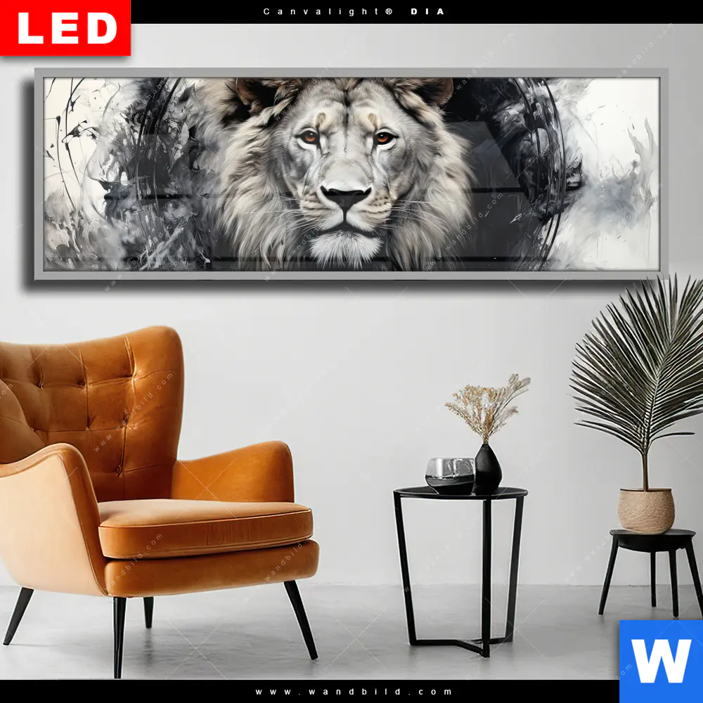 Wechselmotiv Acrylglas Canvalight® DIA | Porträt eines Löwen | Panorama